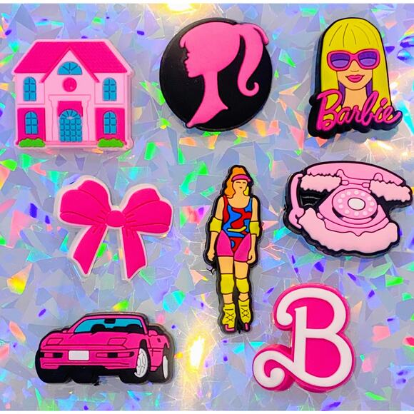 8 Pcs Barbie Movie Set Boat Foam Clog Charms Shoe‎ Decoration Girl Pink Colorful - Picture 1 of 2